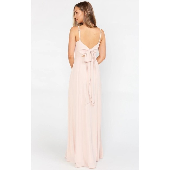 Show Me Your Mumu Lauren Tie Maxi Dress Dusty Blush Crisp L - Picture 4 of 5